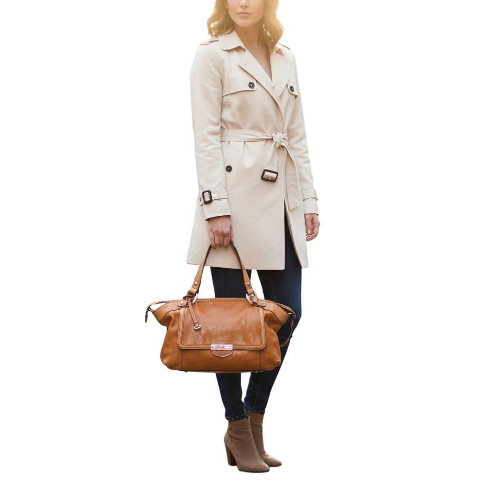 B Makowsky Satchel Lombard Lizard Maple Brown Leather Purse Shoulder Bag Tote